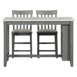 3-piece Counter Height Dining Table Set with Built-in Storage Shelves, One Faux Marble Top Dining Table and 2 counter chairs with footrest,Grey W504S00142