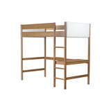 Twin Size Loft Bed with Desk, Upholstered Loft Bed Frame with Ladder, Safety Guardrails,Rubber Wooden,Teddy Fleece Fabric Headboard/Footboard,Natural W504S00183