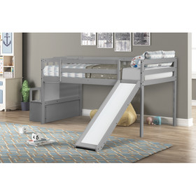 Loft Bed with Staircase, Storage, Slide, Twin Size, Full-Length Safety Guardrails, No Box Spring Needed, Grey W504S00319