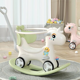 Rocking Horse for Toddlers, Balance Bike Ride on Toys with Push Handle,Backrest and Balance Board for Baby Girl and Boy, Unicorn Kids Green color W509125828