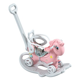 Rocking Horse for Toddlers, Balance Bike Ride on Toys with Push Handle, Backrest and Balance Board for Baby Girl and Boy, Unicorn Kids Pink Color W509125829