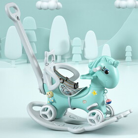 Rocking Horse for Toddlers, Balance Bike Ride on Toys with Push Handle, Backrest and Balance Board for Baby Girl and Boy, Unicorn Kids Blue color W509125830