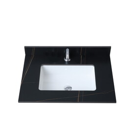 Montary 31inch sintered stone bathroom vanity top black gold color with undermount ceramic sink and single faucet hole with backsplash W509128642