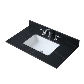 Montary 37inch bathroom stone vanity top black gold color with undermount ceramic sink and three faucet hole with backsplash W509128645