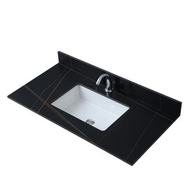 Montary 43inch bathroom stone vanity top black gold color with undermount ceramic sink and single faucet hole with backsplash W509128646