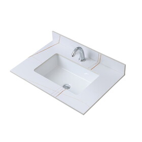 Montary 31inch sintered stone bathroom vanity top White gold color with undermount ceramic sink and single faucet hole with backsplash W509128652