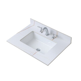 Montary 31inch bathroom stone vanity topWhite gold color with undermount ceramic sink and three faucet hole with backsplash W509128653