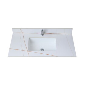 Montary 43inch bathroom vanity top stone White gold tops with rectangle undermount ceramic sink and single faucet hole W509128656