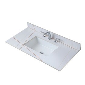Montary 43inch bathroom vanity top stone carrara gold tops with rectangle undermount ceramic sink and three faucet hole W509128657