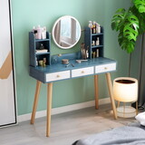 Fashion Vanity Desk with Mirror and Lights for Makeup Vanity Mirror with Lights with 3 Color Lighting Brightness Adjustable, 3 Drawers, Blue Color W509134656