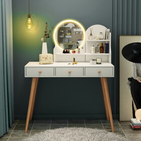 Fashion Vanity Desk with Mirror and Lights for Makeup Vanity Mirror with Lights with 3 Color Lighting Brightness Adjustable, 3 Drawers, White Color W509134657