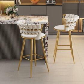 Gold Bar chairs Set of 2, Counter Height Bar Stools with Low Back, for Kitchen Island, Bar Pub (Beige gold foot) W509142710