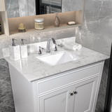 Montary 31inch bathroom vanity top stone carrara white tops with rectangle undermount ceramic sink and back splash with 3 faucet hole for bathrom cabinet W50921980