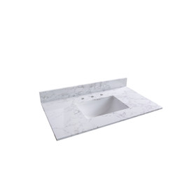 Montary 37inch bathroom vanity top stone carrara white tops with rectangle undermount ceramic sink and back splash with 3 faucet hole for bathrom cabinet W50921981