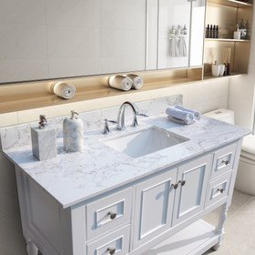Montary 43"x22" bathroom stone vanity top engineered stone carrara white marble color with rectangle undermount ceramic sink and 3 faucet hole with back splash . W50921982