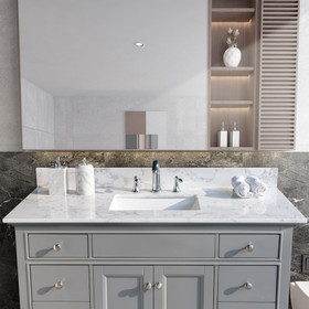 Montary 49"x22" bathroom stone vanity top engineered stone carrara white marble color with rectangle undermount ceramic sink and 3 faucet hole with back splash . W50921983