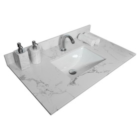 Montary 31inch bathroom stone vanity top engineered white marble color with undermount ceramic sink and single faucet hole with backsplash W50932301