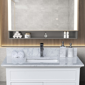 Montary 31"x 22" bathroom stone vanity top Carrara jade engineered marble color with undermount ceramic sink and single faucet hole with backsplash W50934993