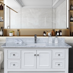 Montary 43"x 22" bathroom stone vanity top carrara jade engineered marble color with undermount ceramic sink and single faucet hole with backsplash W50934997