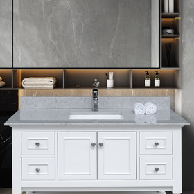 Montary 43 inches bathroom stone vanity top calacatta gray engineered marble color with undermount ceramic sink and single faucet hole with backsplash W50935005