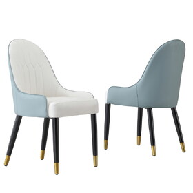 Modern Dining Chairs Set of 2 pcs Faux leather Dining Chair with Metal legs for Living Room/Dining Room/Reception Room(White+blue) W509P167719