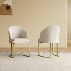PU-Leather Chairs with Metal Legs & Backrest, Modern Desk Chair for Living Room, Dining Room, White color and Gold steel feet with 2 pieces W509P262962