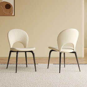 PU-Leather Chairs with Metal Legs & Backrest, Modern Desk Chair for Living Room, Dining Room, white with 2 pieces W509P268312