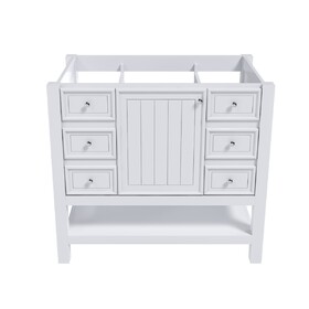 36-inch bathroom vanity, without sink, featuring one cabinet and three drawers, made of solid wood frame and MDF board, in white