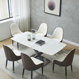 Sintered stone dinning table with 6 pcs Chairs,Carrara white color, Modern Dinning table 63inch with solid black frame W509S00005