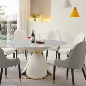 53 inch Modern sintered stone round dining table with stainless steel base