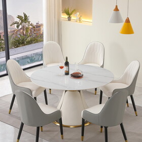 53 inch Modern sintered stone round dining table with stainless steel base with 6 pcs chairs