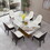 71" Contemporary Dining Table Sintered Stone Z shape Pedestal Base in Gold finish with 6 pcs Chairs . W509S00019