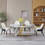 71" Contemporary Dining Table Sintered Stone Z shape Pedestal Base in Gold finish with 6 pcs Chairs . W509S00019