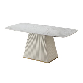 71-inch Stone DiningTable with Carrara White color and Striped Pedestal Base W509S00021