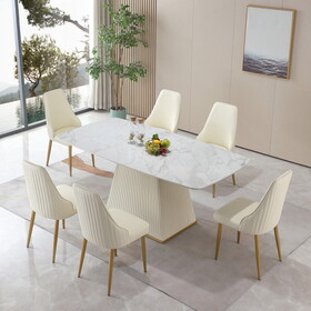 71" Contemporary Dining Table Sintered Stone Square Pedestal Base with 6 pcs Chairs . W509S00022