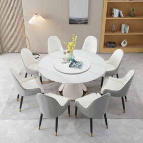 59.05"Modern Sintered stone dining table with 31.5" round turntable with wood and metal exquisite pedestal with 8 pcs Chairs . W509S00024