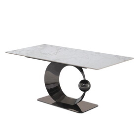 71-inch Stone DiningTable with Carrara White color and Striped Pedestal Base W509S00039