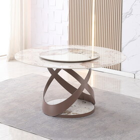59.05"Modern Sintered stone dining table with 31.5" round turntable and metal exquisite pedestal W509S00043
