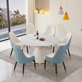 53 inch Modern sintered stone round dining table with stainless steel base with 6 pcs chairs W509S00055