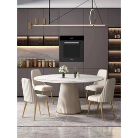 53 inch Modern sintered stone round dining table with stainless steel base with 4 pcs chairs W509S00056