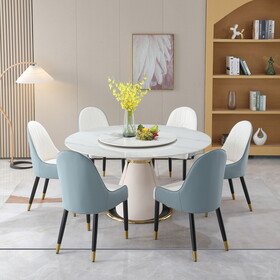 59.05"Modern Sintered stone dining table with 31.5" round turntable with 6pcs Chairs. W509S00058