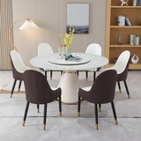 Round Marble Dining Table Set for 6-8, Round Kitchen Table with Petal-Shaped Unique Design, Dining Room Table Set Petal PU Leather & Metal Base (59