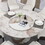 59.05"Modern Sintered stone dining table with 31.5" round turntable and metal exquisite pedestal with 6pcs Chairs. W509S00060