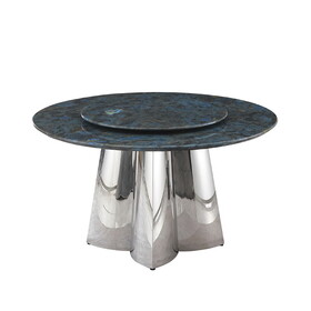 53.3"Modern Sintered stone dining table with 31.5" round turntable and metal exquisite pedestal W509S00062