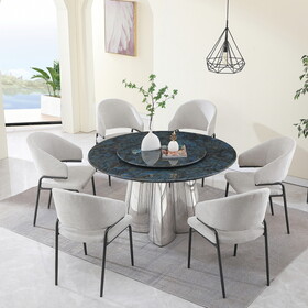 53.3"Modern Sintered stone dining table with 31.5" round turntable and metal exquisite pedestal with 6pcs Chairs W509S00064
