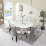 Fashion modern sinntered stone dining table with simple and multi-functional retractable dining table with 6 pcs Chairs W509S00066