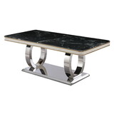 Luxury Modern Dining Table 78.7inch Black Dining Table with 8 chairs Faux Marble Dining Table Top with Dual Circle Base (Dining Table Only) W509S00068