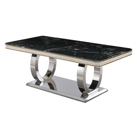 Luxury Modern Dining Table 78.7inch Black Dining Table with 8 chairs Faux Marble Dining Table Top with Dual Circle Base (Dining Table Only) W509S00068
