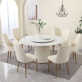 59"Modern Sintered stone dining table with 31.5" round turntable with wood and metal exquisite pedestal with 8 pcs Chairs . W509S00074