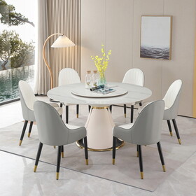 59.05"Modern Sintered stone dining table with 31.5" round turntable with 6 pcs Chairs . W509S00084